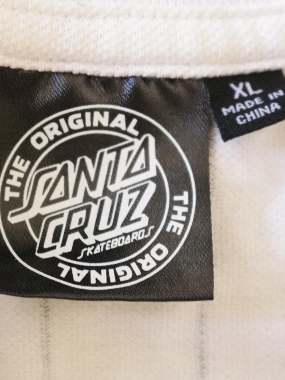 Santa Cruz Skateboards Men's White XL Pinstripe Flame Logo Collared Polo Shirt
